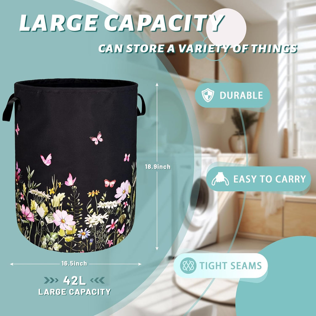 Beautiful Flowers Laundry Basket Oxford Cloth Foldable Hamper