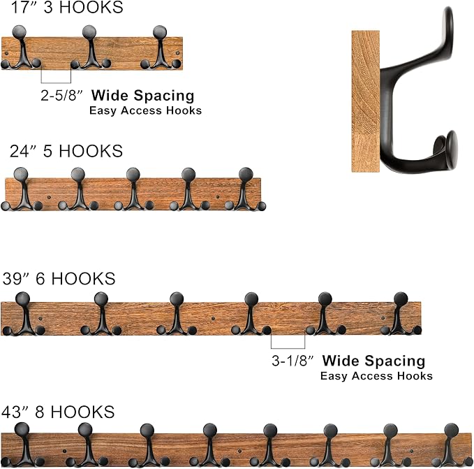 SKOLOO 39-Inch White Wood Coat Rack Wall Mount - Image 5