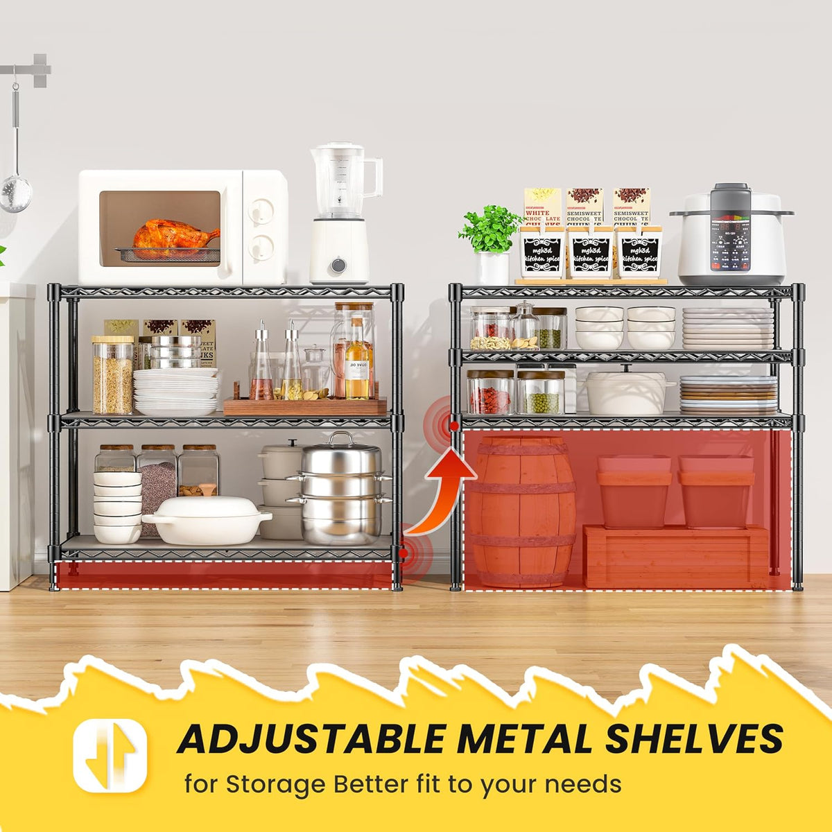3-Tier Storage Shelves 450LBS Metal Shelving Unit, Adjustable Wire