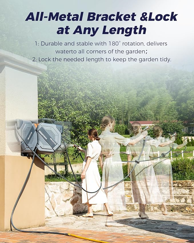 Retractable Garden Hose Reel 5/8 in x 100 ft Professional Metal Bracket & - Image 7