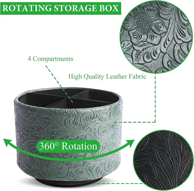 lizimandu Round Leather Art Supply Organizer, Remote Control Holder, 360 Degree - Image 3
