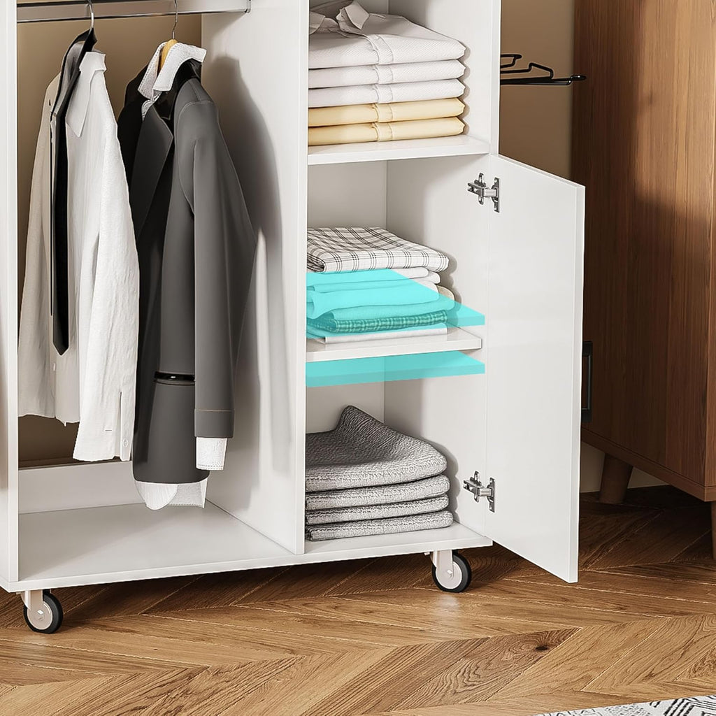 Rolling Ironing Board with Storage Cabinet, Multipurpose Wooden
