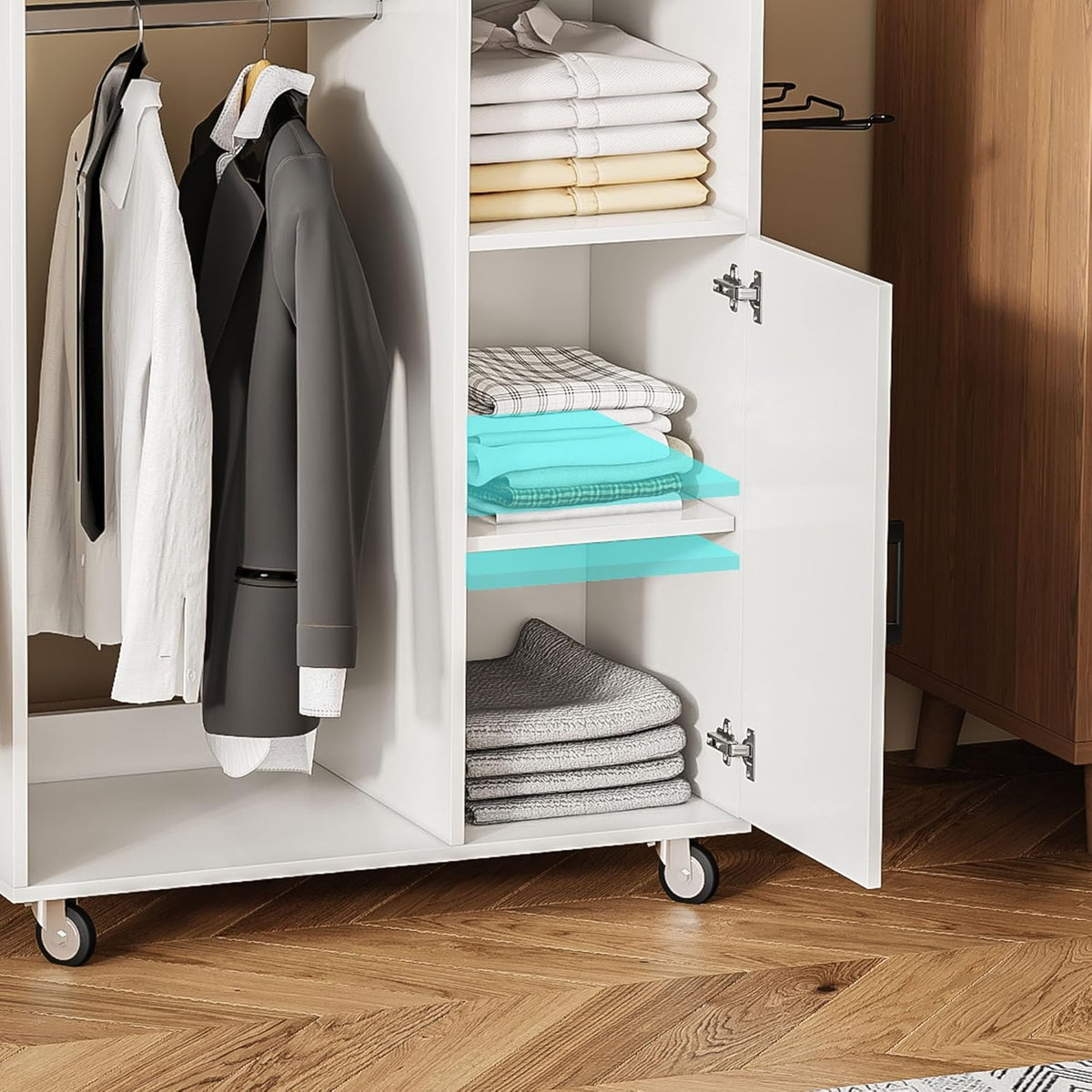 Rolling Ironing Board with Storage Cabinet, Multipurpose Wooden