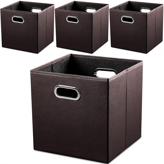 PRANDOM Leather Foldable Cube Storage Bins 13x13 inch Fabric Storage Baskets by Prandom