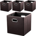 PRANDOM Leather Foldable Cube Storage Bins 13x13 inch Fabric Storage Baskets by Prandom