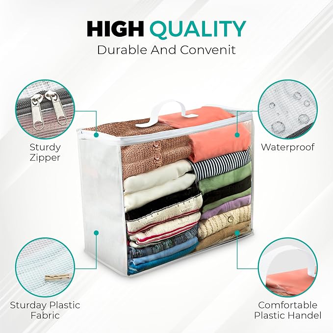 3 Pack Clear Plastic Storage Bags, Durable Zippered Storage Bags - Image 5