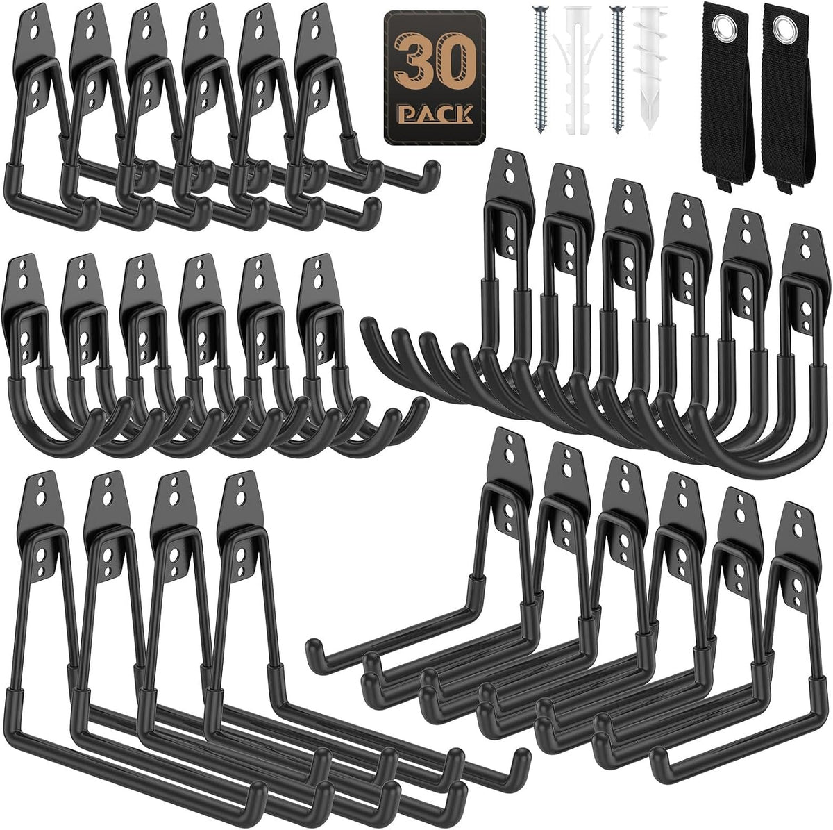 Heavy Duty Garage Hooks for Storage & Hanging Items, 30-Pack