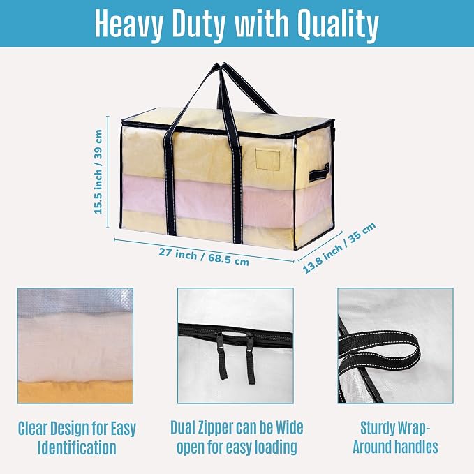 VENO 10 Pack Clear Moving Bags Christmas Storage Bags, Large Storage Bins - Image 3