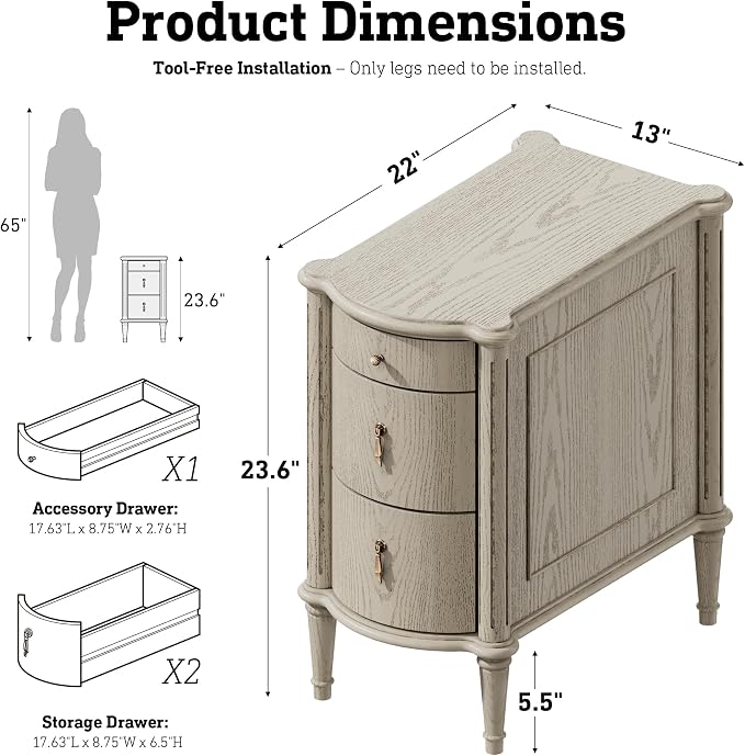 STO'SENSE Nightstand Set of 2 w/Charging Station & 3 Drawers, Pre-Assembled - Image 2