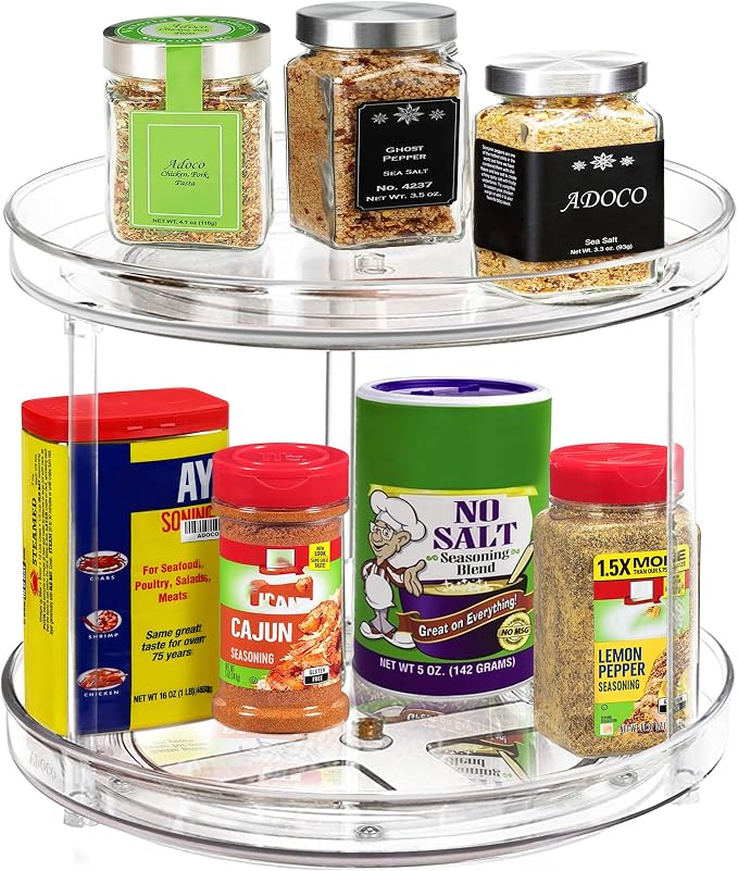 2 Tier Lazy Susan Bathroom Organizer, 9.25Inch Clear 360 Rotating Makeup - Image 2