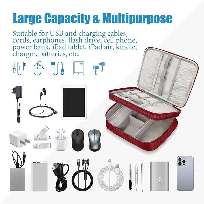 SELLYFELLY Electronics Travel Organizer, Double Layer Cable Organizer Bag - Image 6
