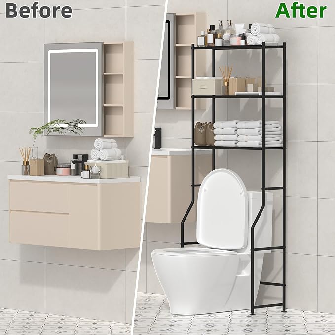 3-Tier Over The Toilet Storage, Freestanding Metal Bathroom Shelves, Space - Image 6