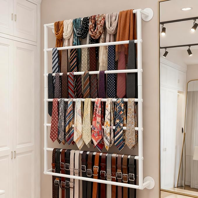 Wall Mounted Display Rack, 7-Layer Wrapping Paper Ribbon Organizer Scarves Tie - Image 2
