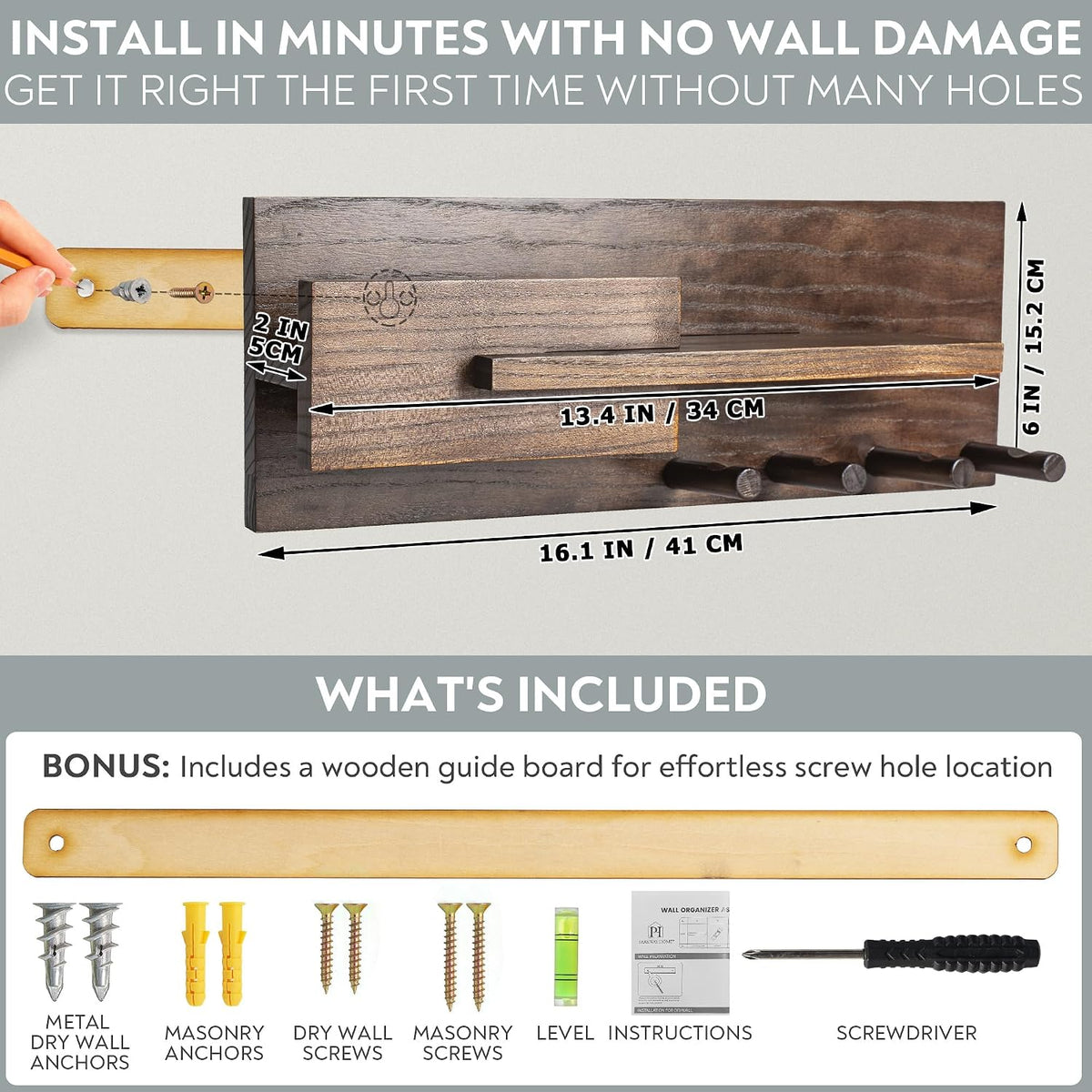 Solid Wood Mail and Key Holder for Wall Decorative Display - Includes