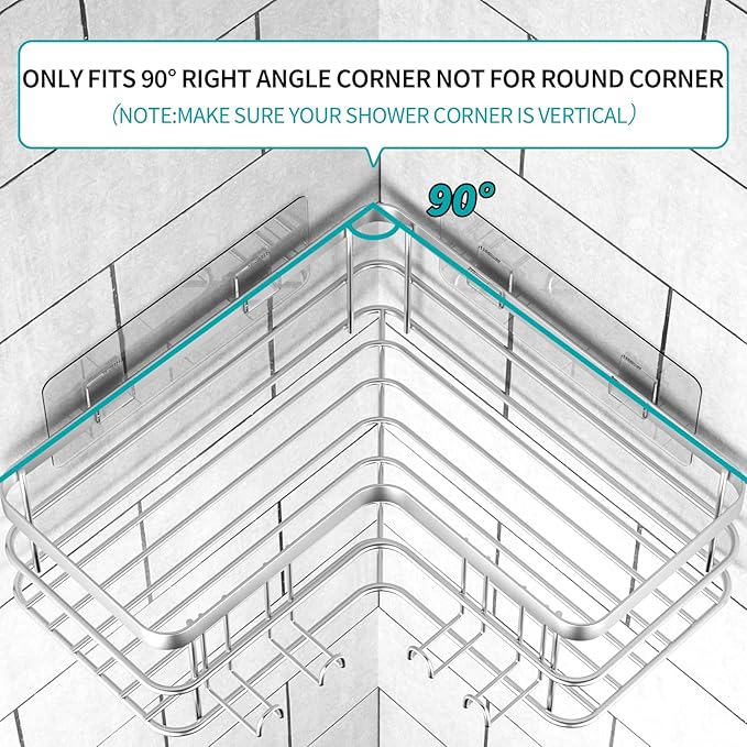 Yazoni Corner Shower Caddy, Adhesive Shower Shelves No Drilling, Rustproof - Image 5
