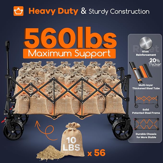 48" L Collapsible Beach Wagon Cart Foldable, 560lbs Weight Capacity 300L Heavy - Image 4