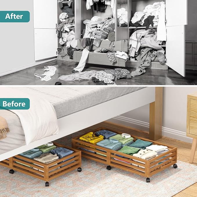 Wisuce Bamboo Under Bed Storage Containers- Underbed Organizer - Image 6