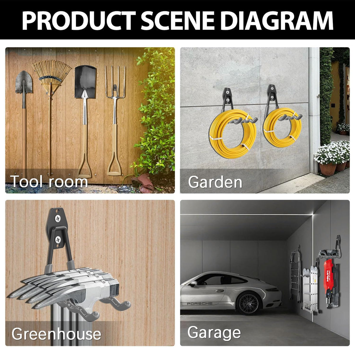 3-H Heavy Duty Garage Hooks, 20 Pack Wall Storage Organizer,Gray