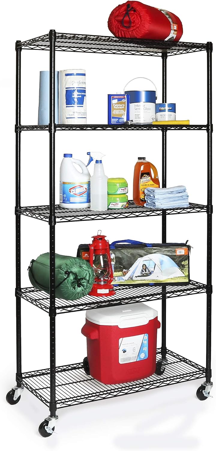 UltraDurable 5-Tier NSF Steel Wire Shelving, 36"W x 18"D x 75"H, Black