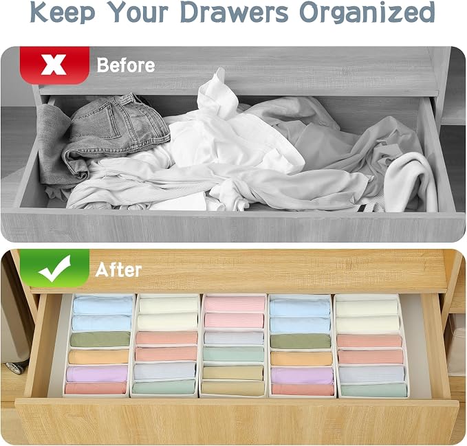 Qozary 3 Pack Sock Underwear Drawer Organizer Dividers, Non-Woven Fabric - Image 2