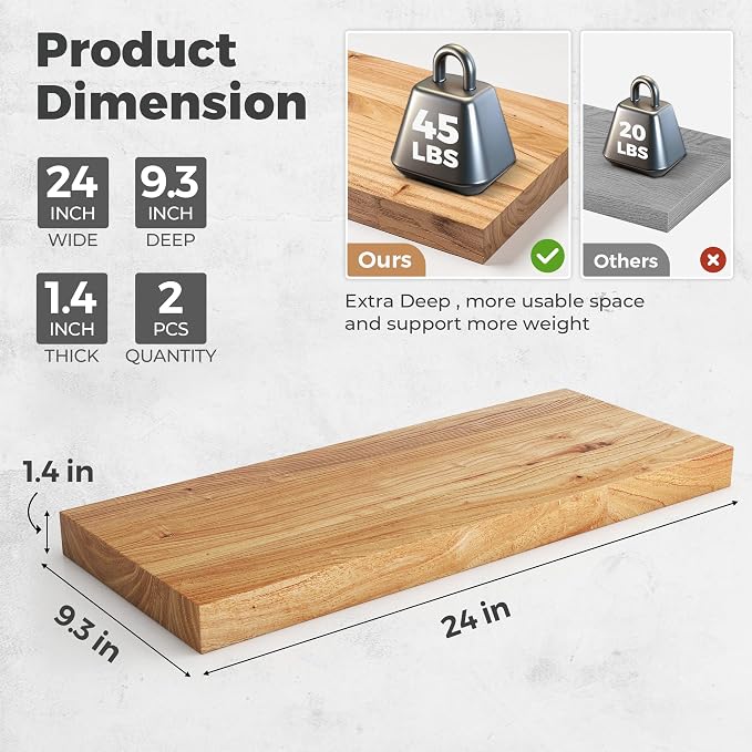 RICHFOCUS Elm Floating Shelves for Wall - Image 3