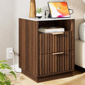 Fluted Night Stand with Charging Station, 2 Drawers End Table with Storage by FavourLife