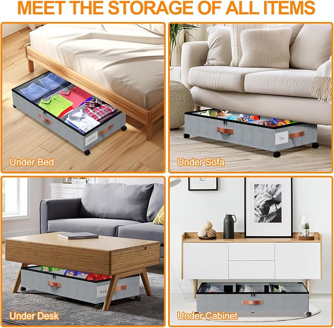 Under Bed Storage with Wheels, 1 Pack Under Bed Storage Container with Dividers - Image 7