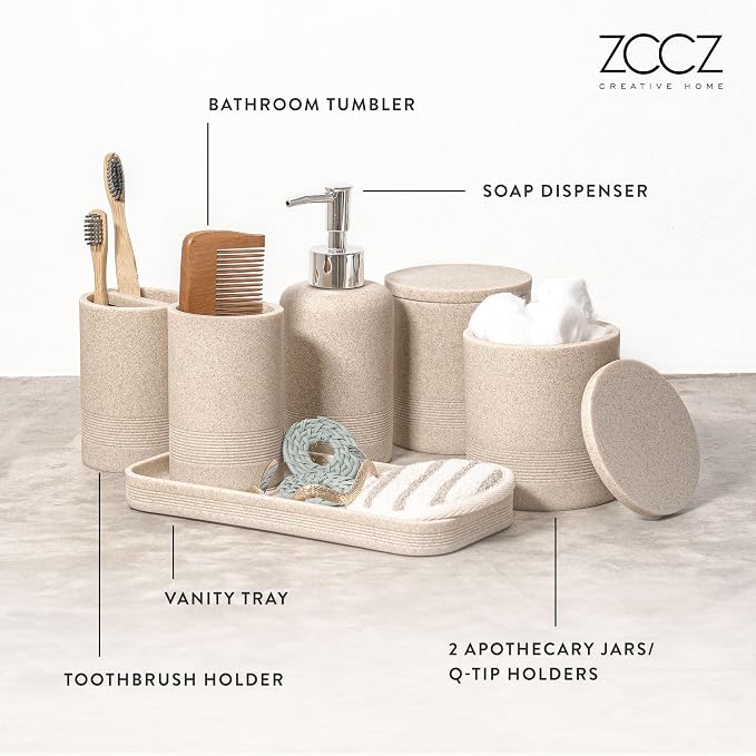 ZCCZ Beige Bathroom Accessories Set 6 Pieces - Image 3