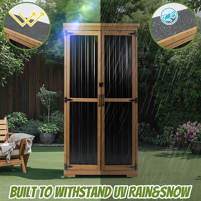 Outdoor Storage Cabinet, Wood & Metal Storage Shed - Image 6
