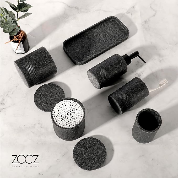 ZCCZ Black Stone Bathroom Accessories Set 6 Pieces - Image 4