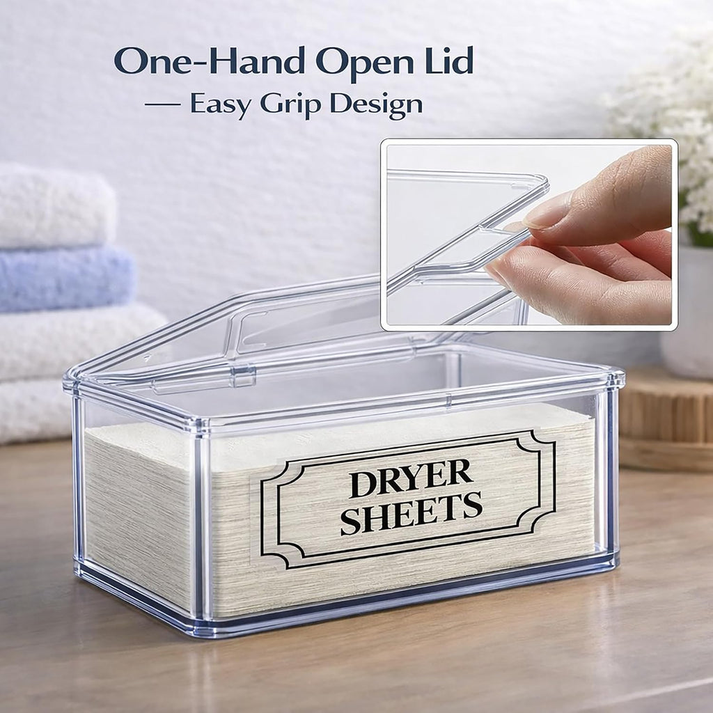 SSTATES Clear Acrylic Dryer Sheets Holder, Flip-top Laundry Pods