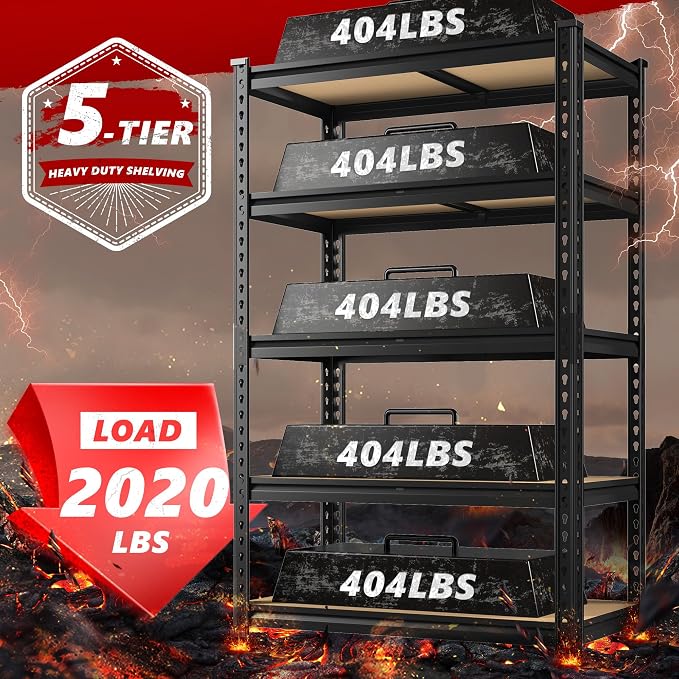 REIBII 2020LBS Garage Shelving Heavy Duty 5 Tier Storage Shelves Adjustable - Image 4