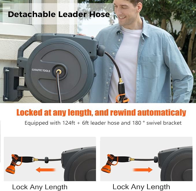 Giraffe Tools Retractable Garden Hose Reel 5/8 inch x 90 ft Hose Reels - Image 3