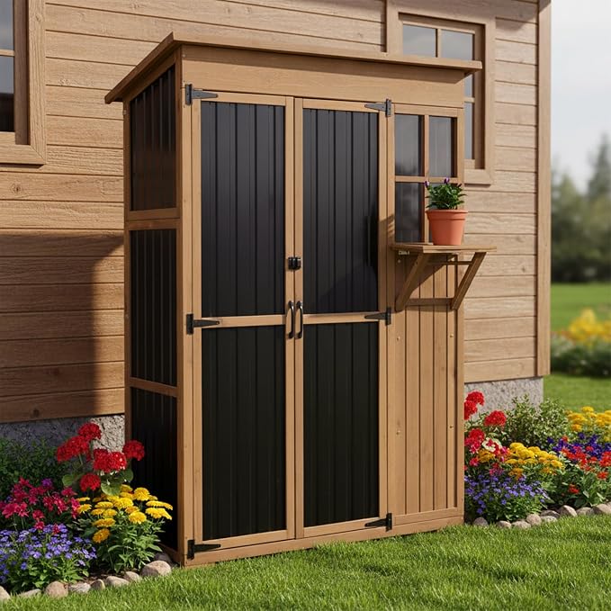 Large Storage Shed, Wood & Metal Outdoor Storage Cabinet by MAGAZOOPET