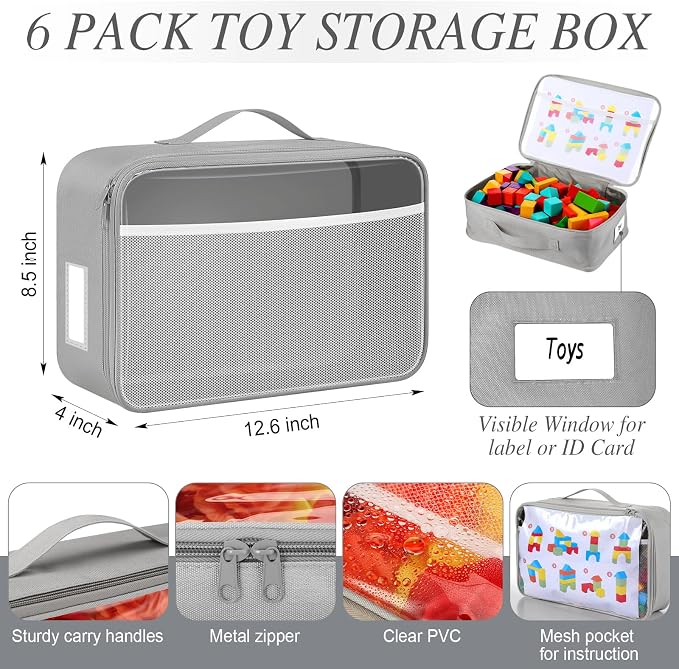 Abbylike 6 Pack Toy Storage Bag Bricks Building Set Car Toy Organization Bags - Image 2
