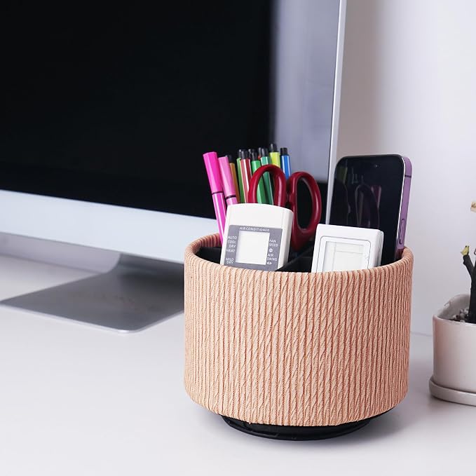 Round Leather Art Supply Organizer, Remote Control Holder, 360 Degree Spinning - Image 7