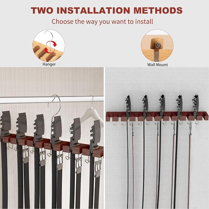 Belt Hanger for Closet Max 42 Belts, 2-in-1 Wall Mount Belt Organizer - Image 3
