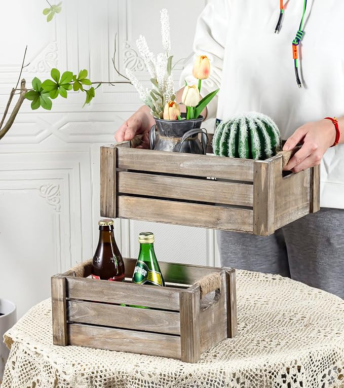 TIMRIS Set of 3 Rustic Wood Nesting Crates, Farmhouse Wooden Storage Container - Image 5