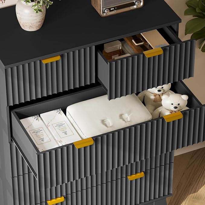46" Tall Dresser for Bedroom, 6-Drawer Fluted Chest of Drawers, Modern Wood - Image 6