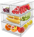 4 Pack Refrigerator Organizer Bins with Pull-out Drawer Stackable