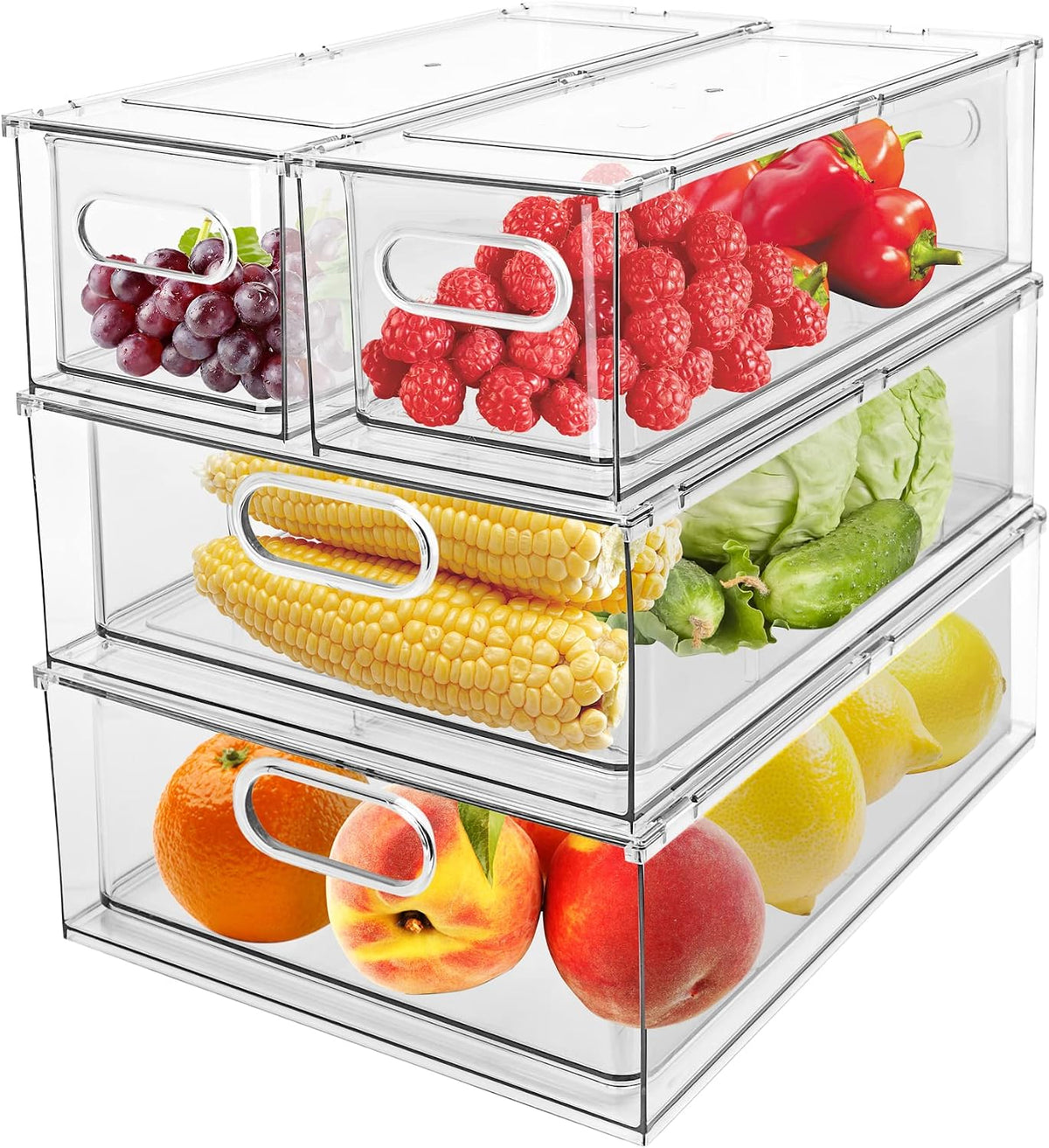 4 Pack Refrigerator Organizer Bins with Pull-out Drawer Stackable