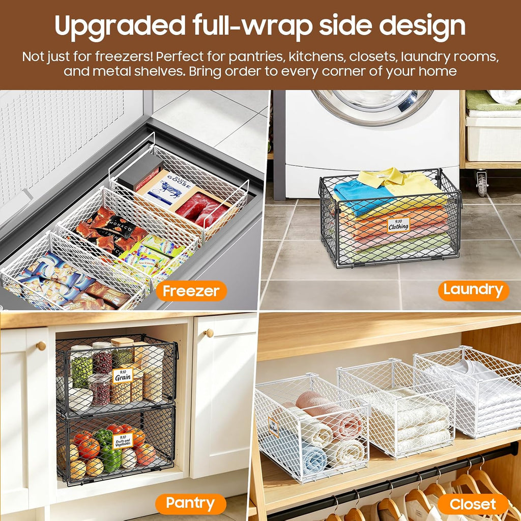 Large Freezer Organizer Bins for 5 to 9 Cu.Ft,Side-Net Leak-Proof
