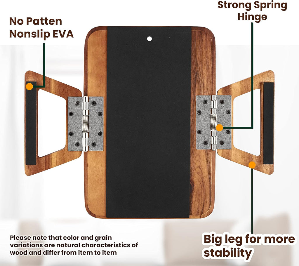 Large Acacia Sofa Arm Tray with Phone Holder, Clip-On Couch Table