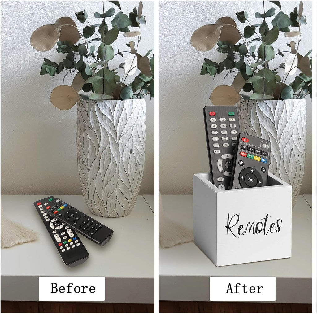 LBEMEY Wood Remote Control Holder, TV Remote Control Organizer for