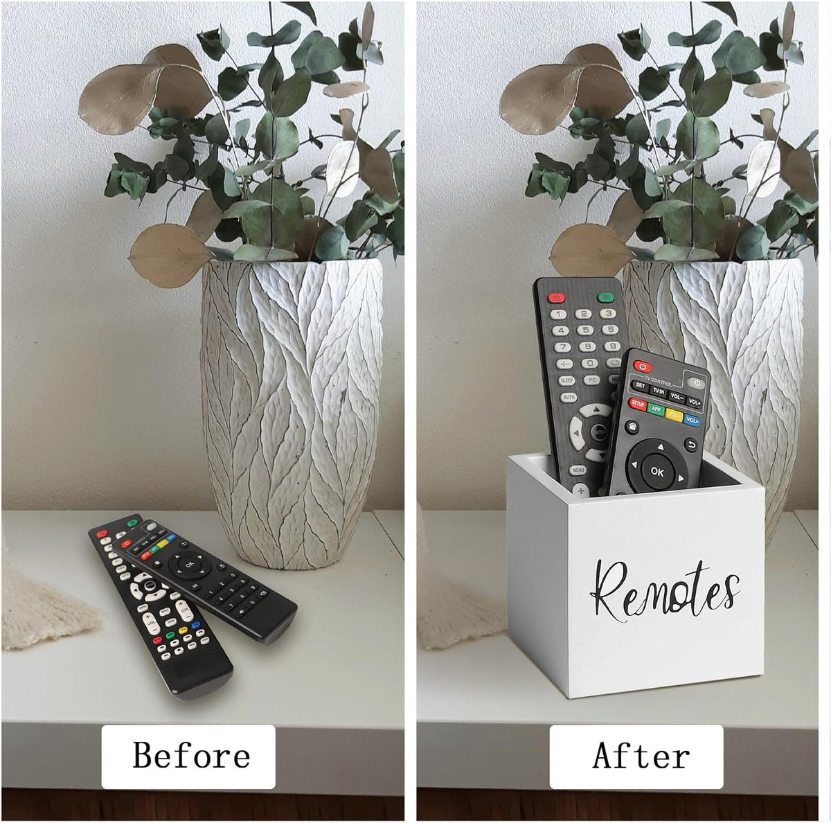 LBEMEY Wood Remote Control Holder, TV Remote Control Organizer for