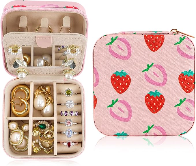 Strawberry Travel Jewelry Case Organizer, Small Jewelry Box by PainZieteg