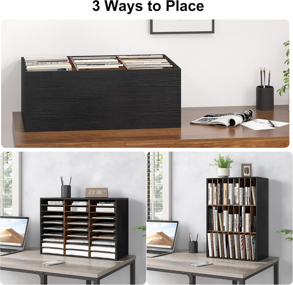Classroom Mailbox 27 Slots with Removable Shelves, Black/Rustic