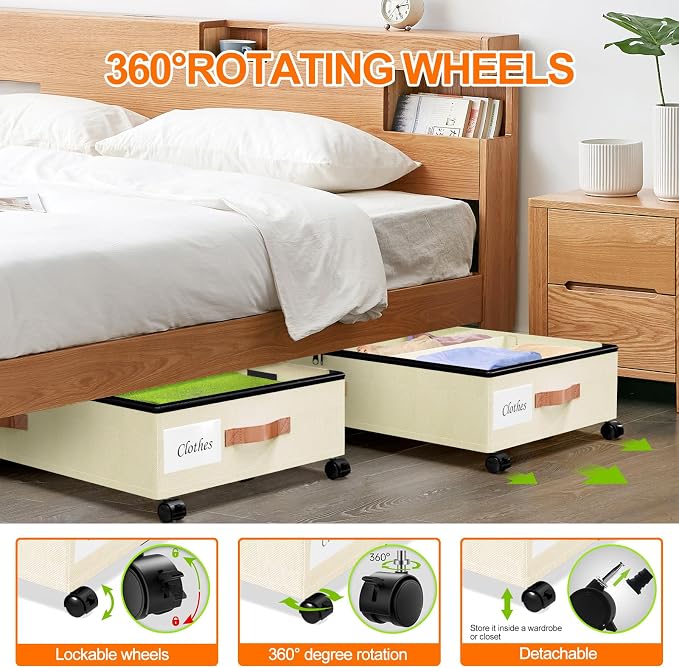 Under Bed Storage with Wheels, 2 Pack Under Bed Storage Containers with - Image 4