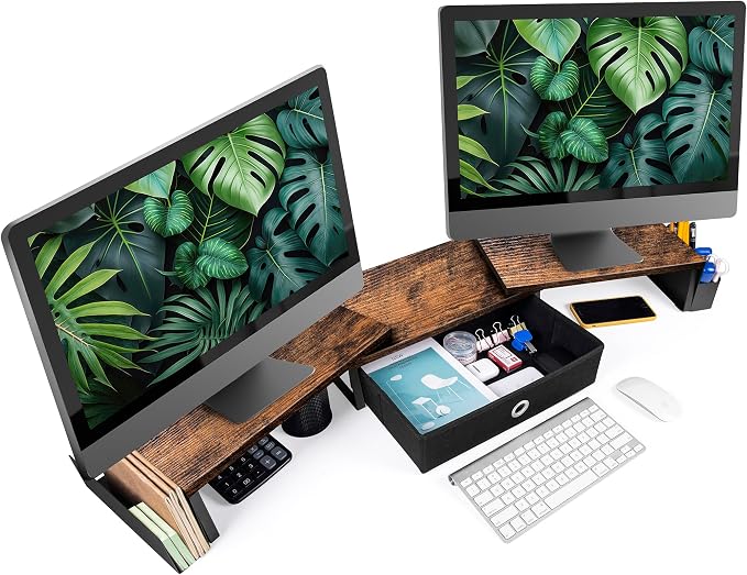 Dual Monitor Stand Riser With Drawer, Office Desk Organizers and Accessories - Image 7
