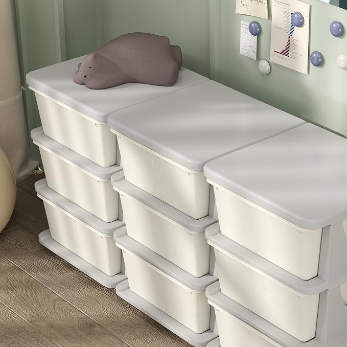 Qaba 3 Tier Kids Storage Unit, 9 Drawer Chest Toy Organizer Plastic Bins - Image 9